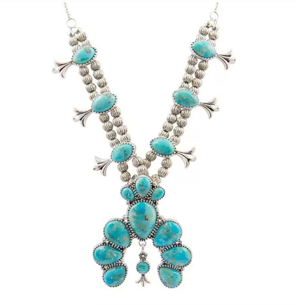 Barse Sterling Silver Turquoise Squash Blossom Statement Necklace - Retail $348